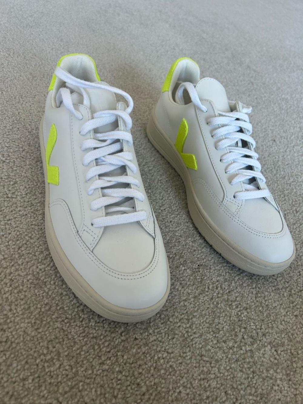 Veja White Sneakers with Neon Yellow Accents